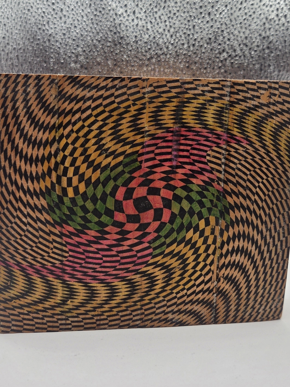 Handmade Op Art / psychedelic geometric wooden decorative art piece